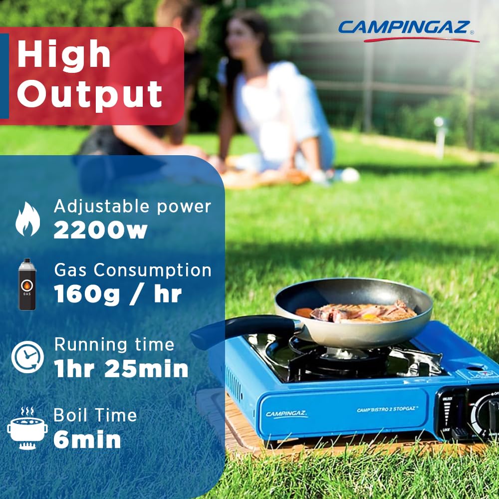 CAMPINGAZ Coleman Stainless-Steel Campingaz Camp Bistro Camping Stove, Flame Portable Gas Cartridge Cooker, 2200 W