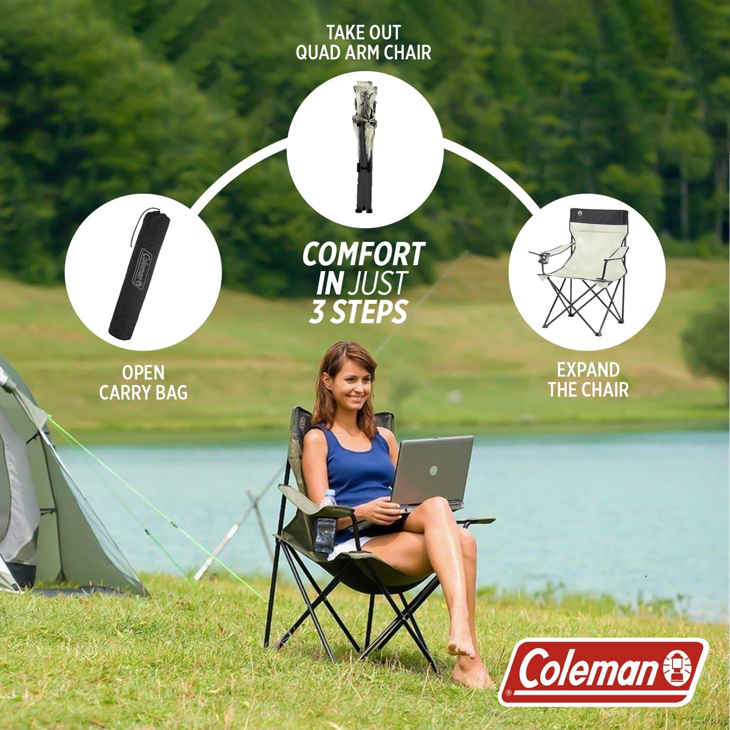 Coleman Polyester Standard Quad Lightweight Camping Chair.