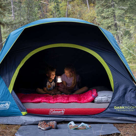 Coleman 4-Person Dark Room SkyDome Camping Waterproof Dome Tent l with More Headroom & 5 Minute Set Up with Fixed Pre-Attached Poles.