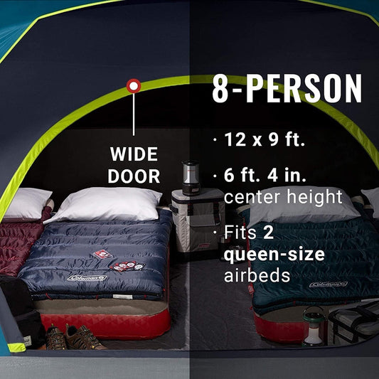 Coleman 8-Person Dark Room SkyDome Camping Waterproof Dome Tent l with More Headroom & 5 Minute Set Up with Fixed Pre-Attached Poles.