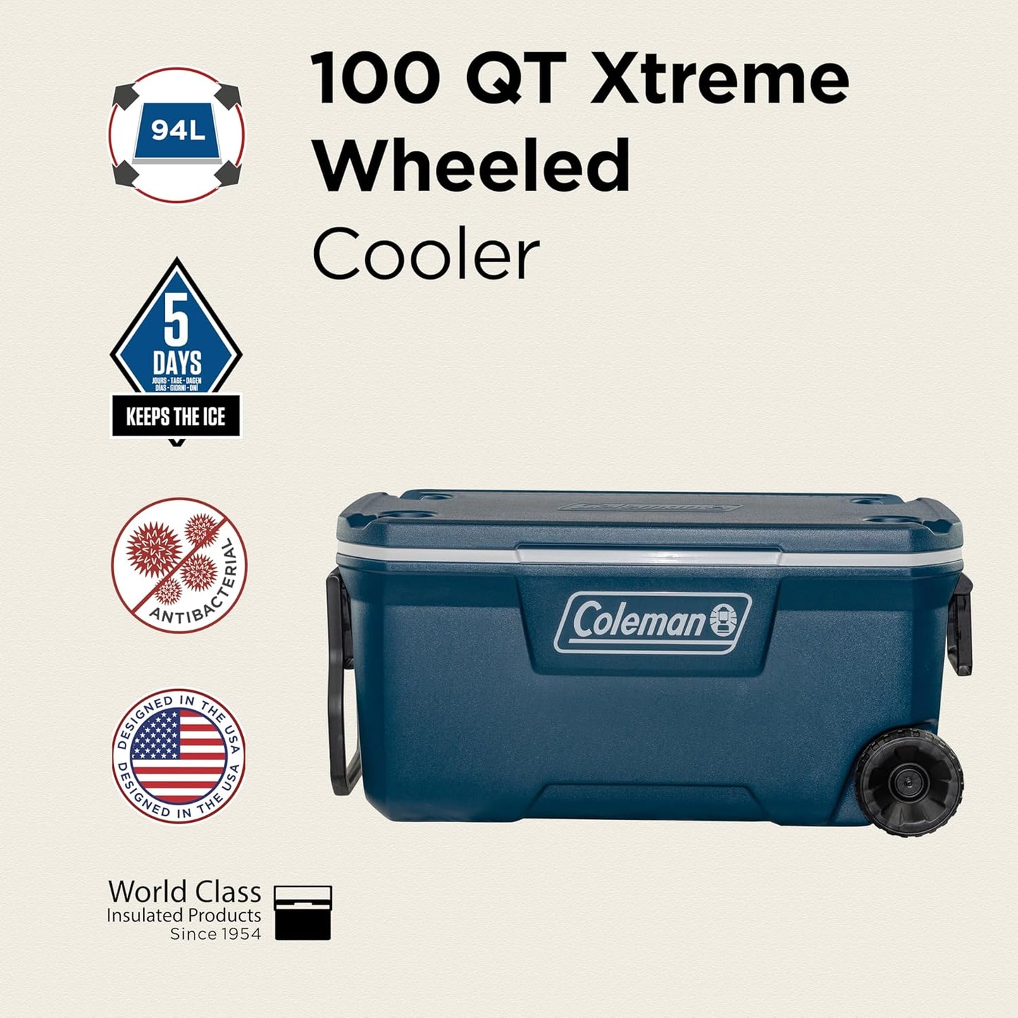 Coleman 100 QT Xtreme Cooler PU Full Foam Insulation, Perfect for Camping, Picnics and Festivals.
