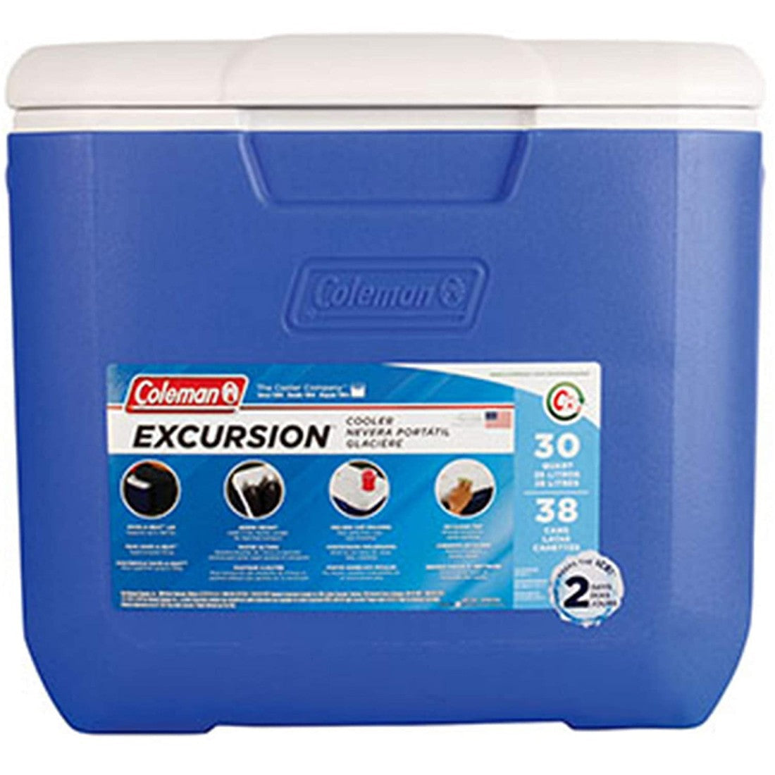 COLEMAN 30QT Excursion Ice Box, 28L, Large Cooler Box with Strong Handle, Holds 38 cans and 2L Bottles Upright.