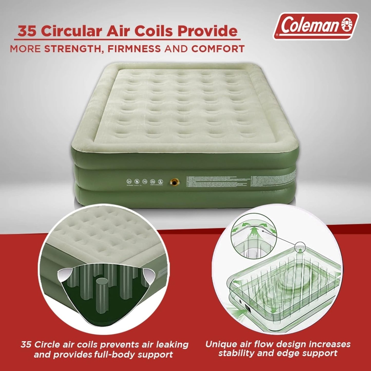 Coleman Inflatable Airbed for Indoor and Outdoor Use.