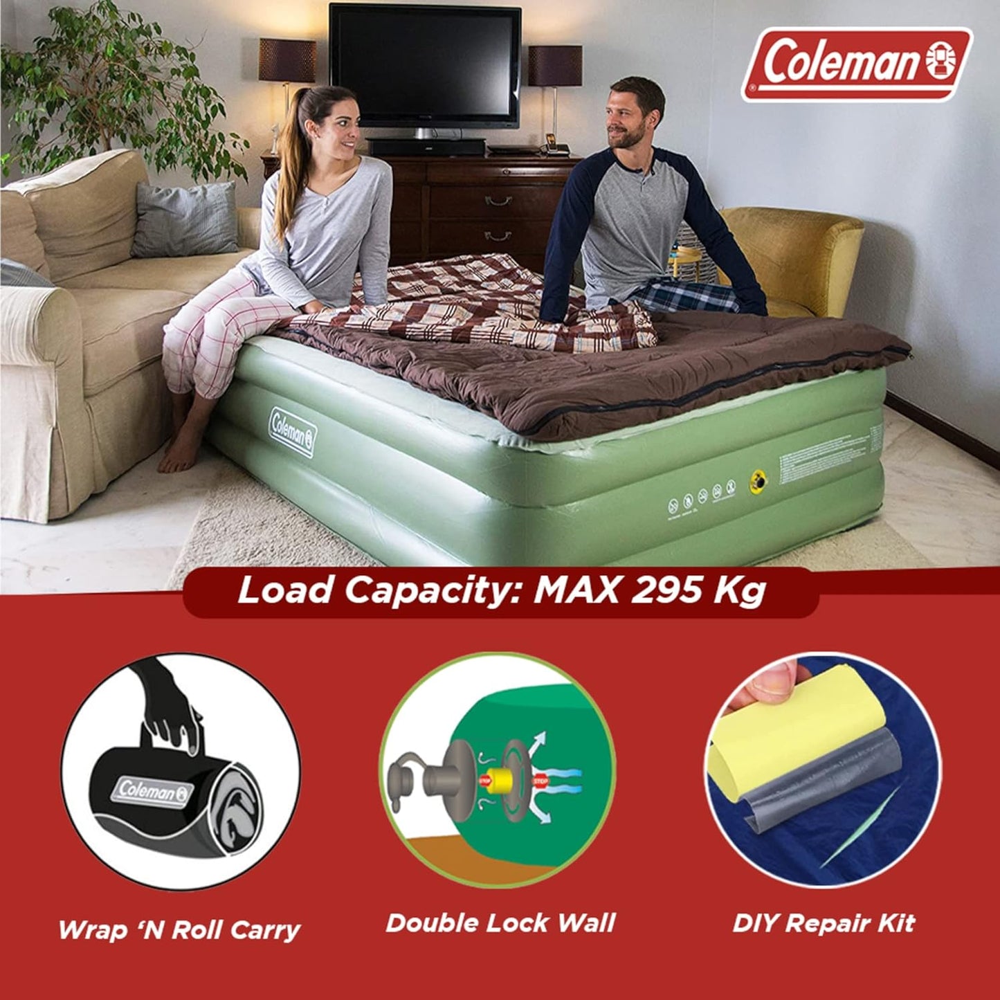 Coleman Inflatable Airbed for Indoor and Outdoor Use.