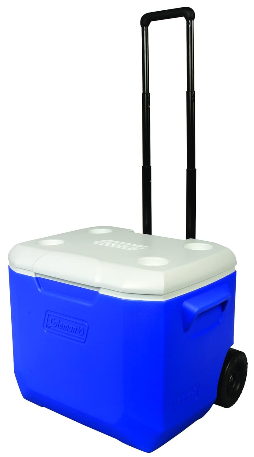Coleman 60 QT Performance Wheeled Ice Box, 56L, Large Cooler Box with 2 Wheels and Handle, Holds ice for up to 4 Days, Capacity 94 cans.