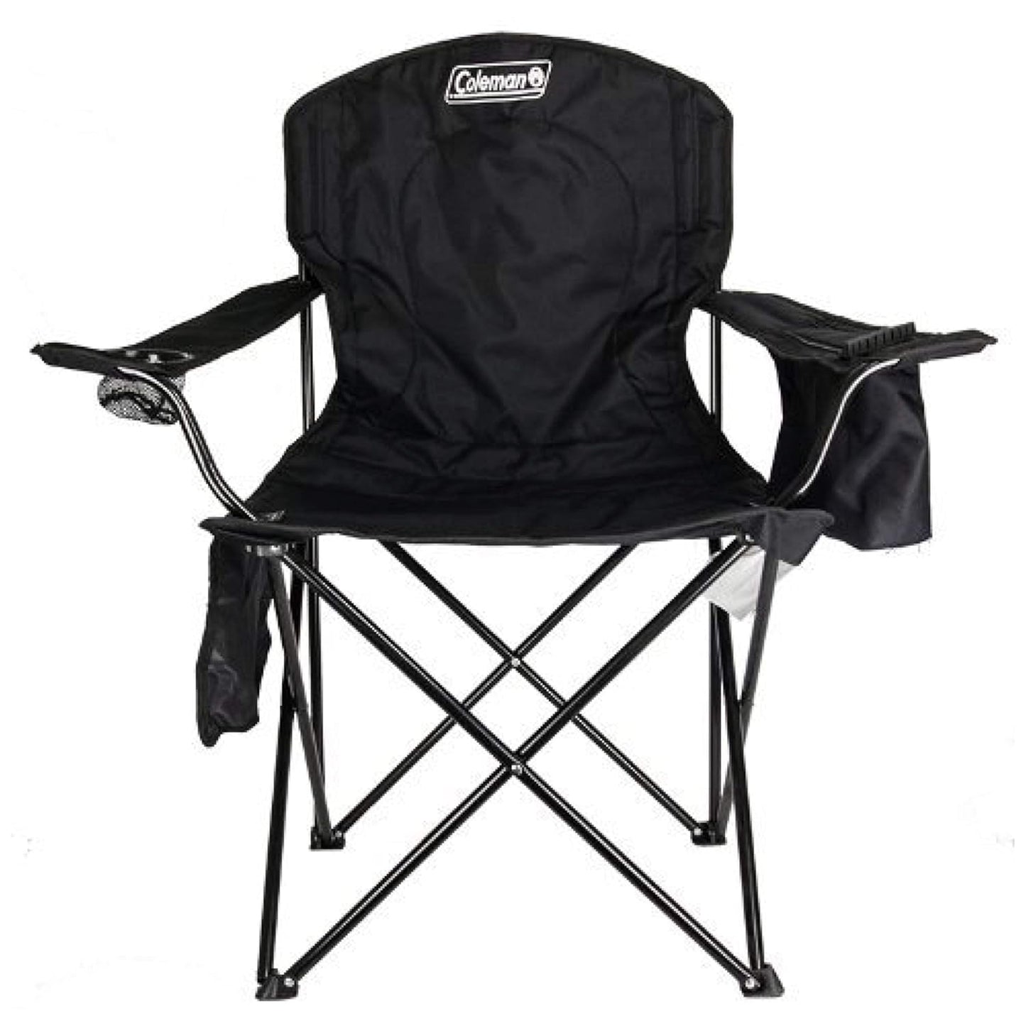 Coleman Polyester Sturdy Foldable Oversized Quad Camping Chair with Attached Can Cooler and Cup Holder. Brand Coleman