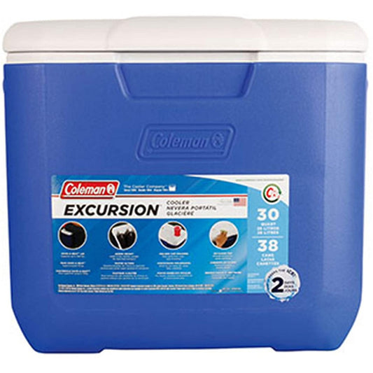 COLEMAN 30QT Excursion Ice Box, 28L, Large Cooler Box with Strong Handle, Holds 38 cans and 2L Bottles Upright.